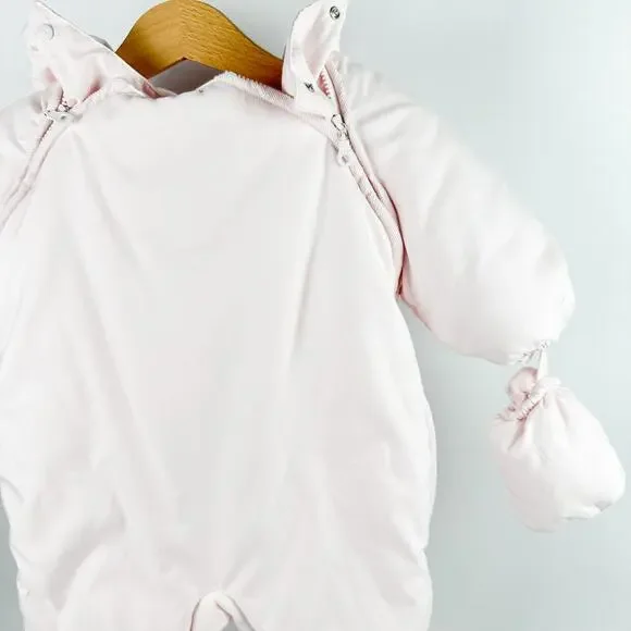 Janie and Jack Footed Zip Snow Suit Hooded‎ Light Pink Mittens Size 3-6 months
